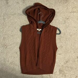 LA Hearts Chocolate Brown Sweater Vest Zip-up with Hood